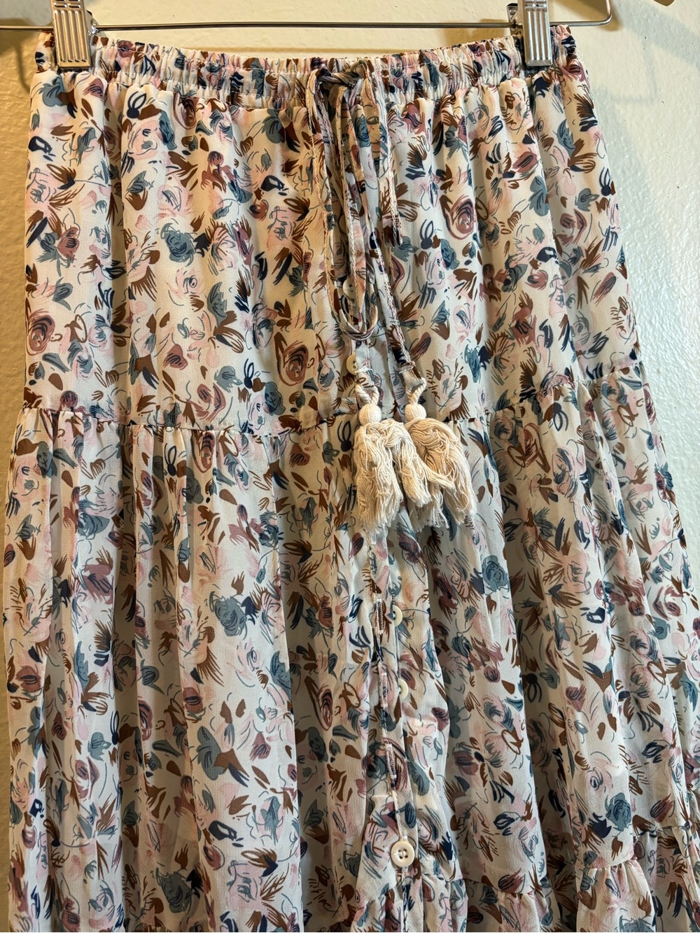 SHEIN Bohemian Floral Tiered Maxi Skirt in Cream and Teal - Picture 7 of 9